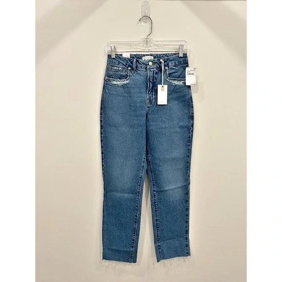 NWT Good American Womens Good Vintage Jeans Frayed High Rise Straight Leg Denim - Picture 6 of 14